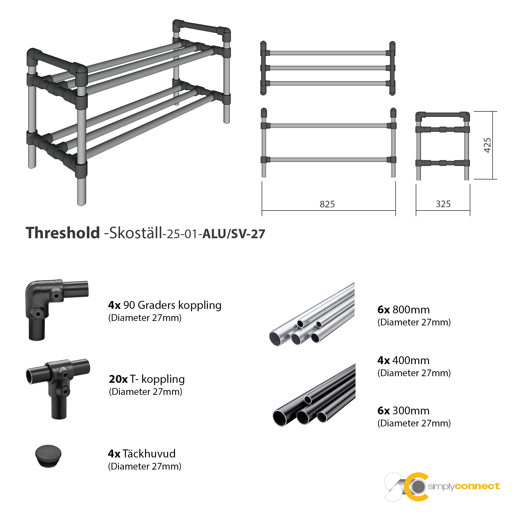 SimplyConnect Threshold – Stilrent Skoställ - Aluminium/Svart
