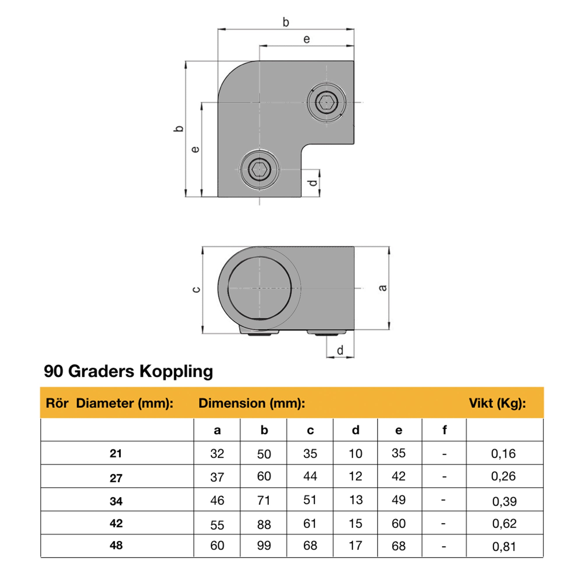 90-Graders Koppling Svart - 42 mm