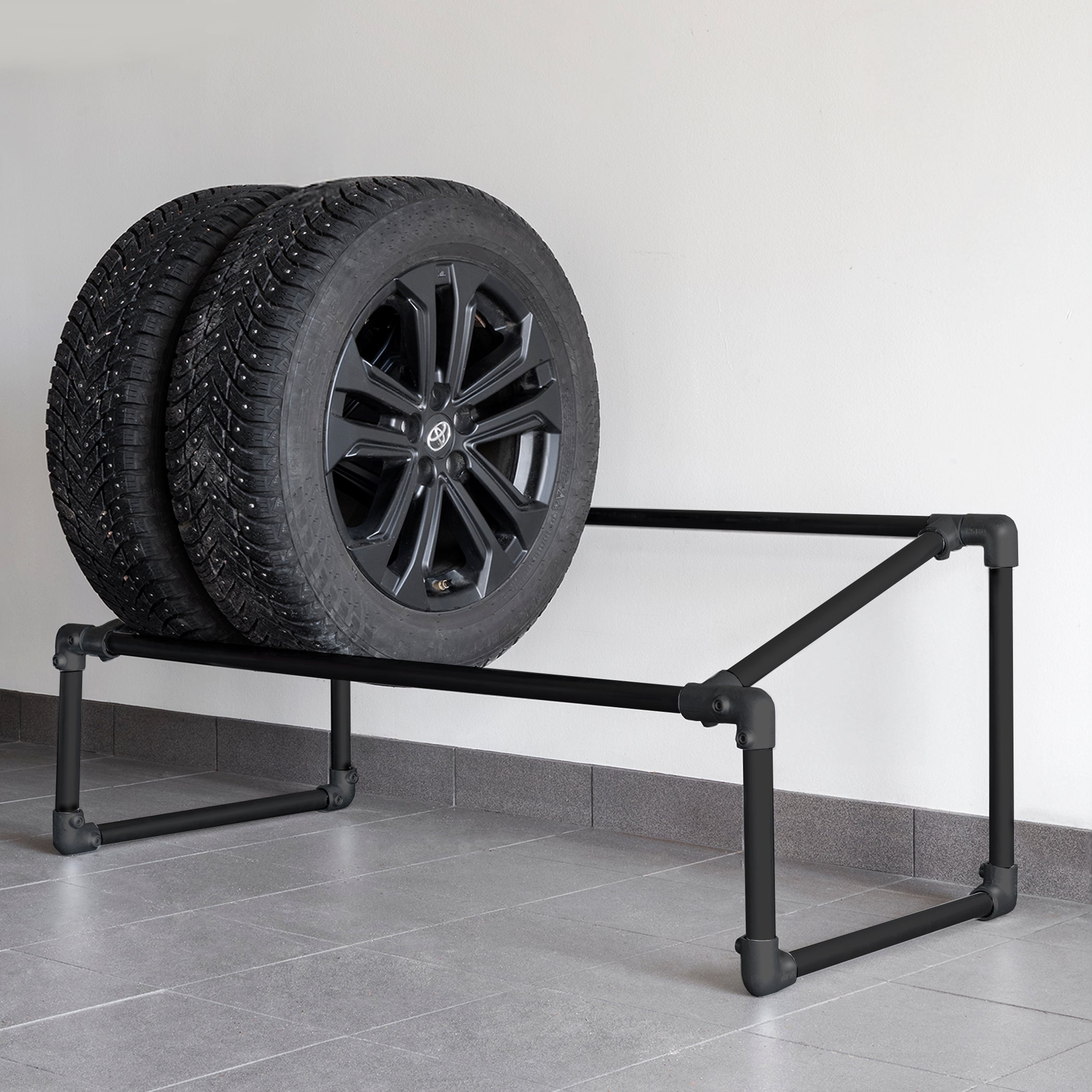 WheelMate - Stilren och Robust förvaring för dina vinter och sommardäck - Svarta rör/Svarta kopplingar