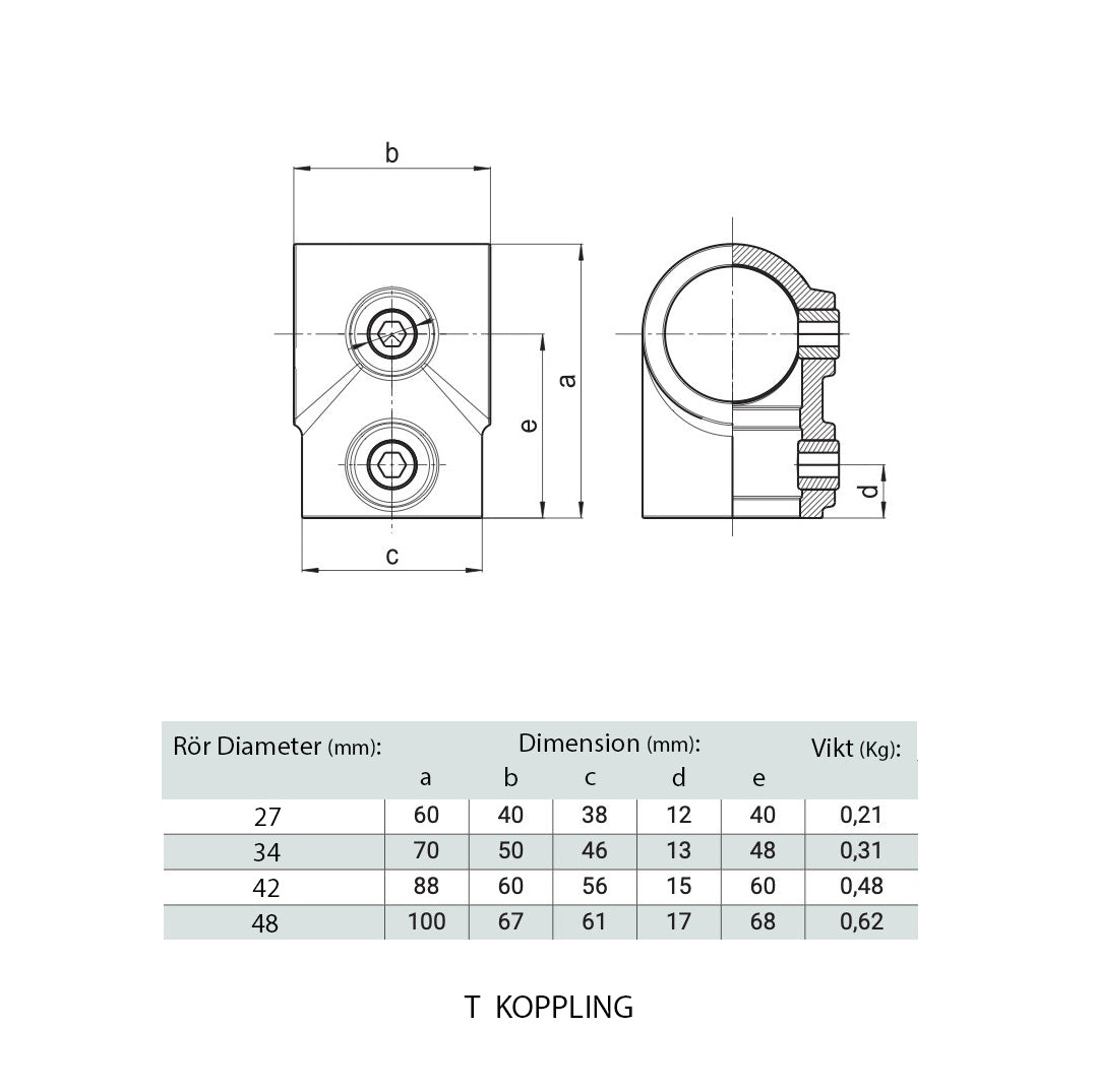 T-Koppling Stål - 34 mm