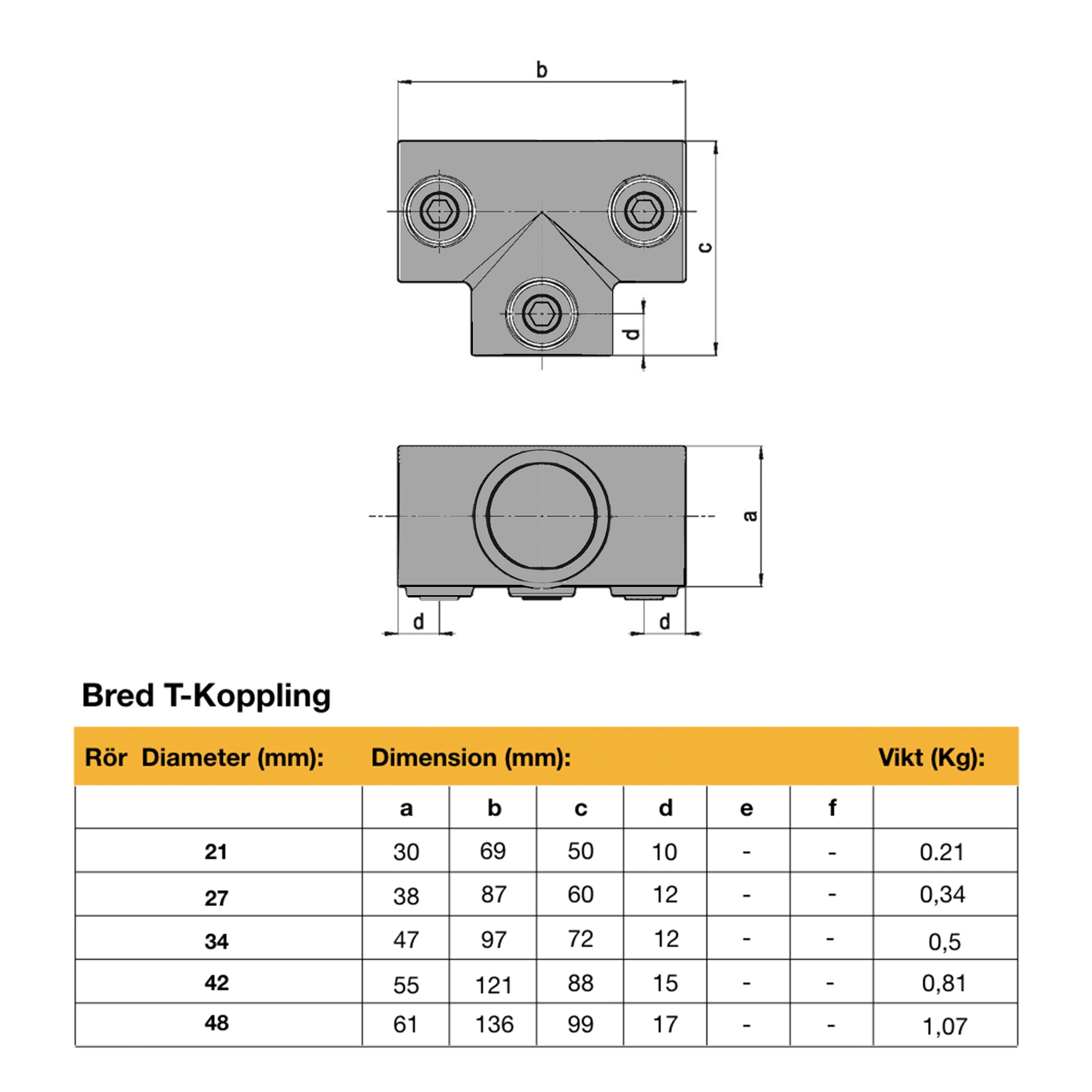 T-koppling Bred Stål - 48 mm