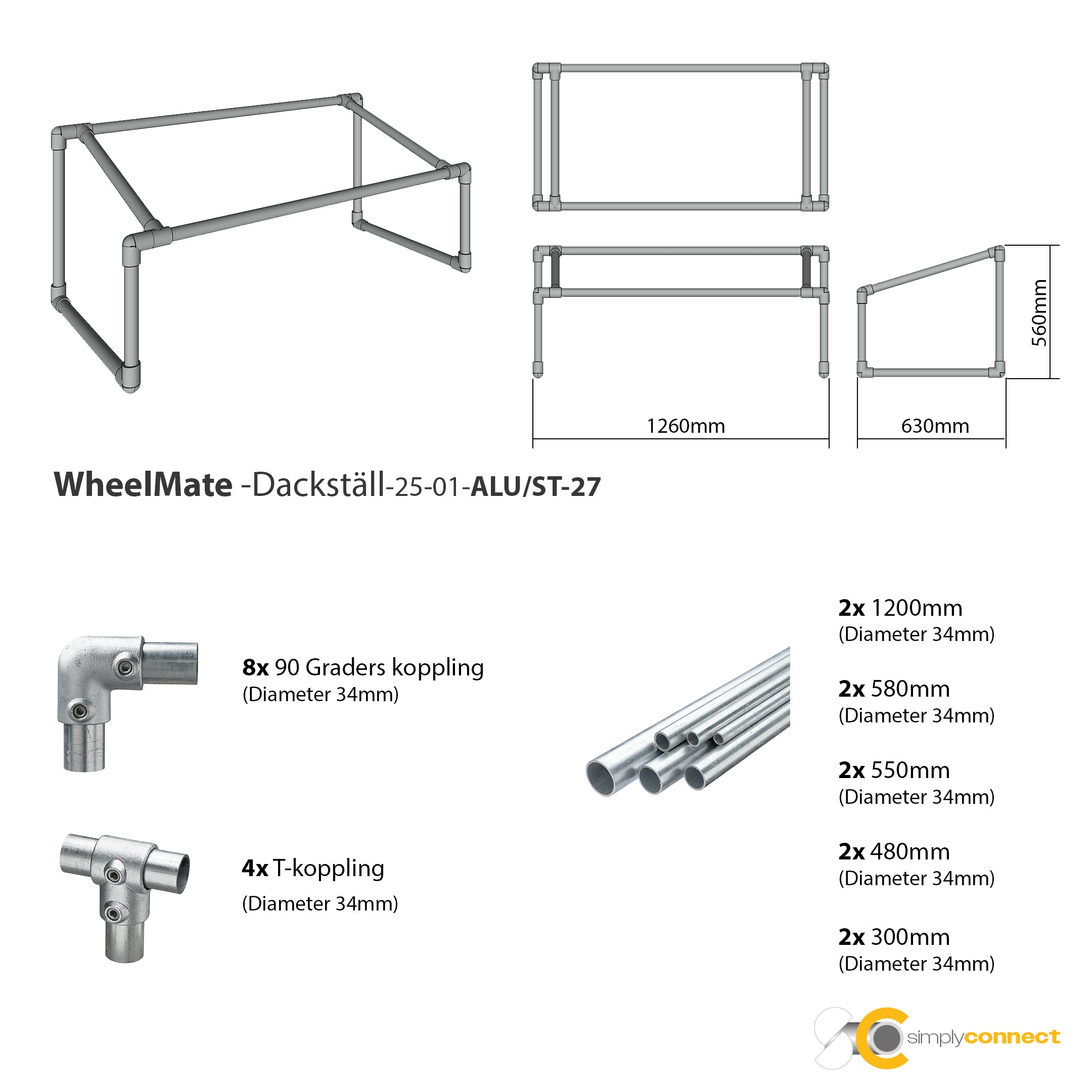 WheelMate - Stilren och Robust förvaring för dina vinter och sommardäck - Svarta rör/Svarta kopplingar