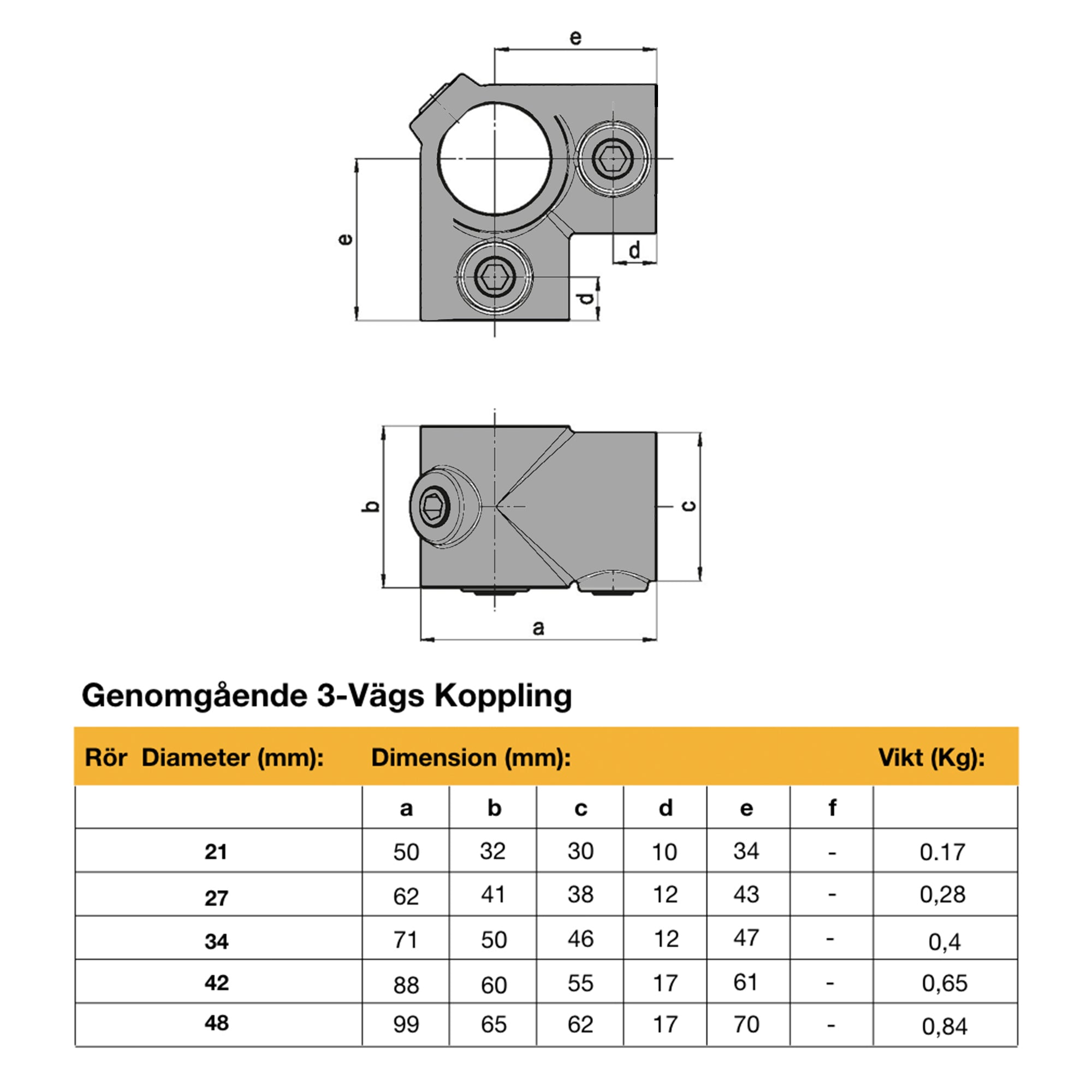 Genomgående 3-vägs Koppling Svart - 27 mm