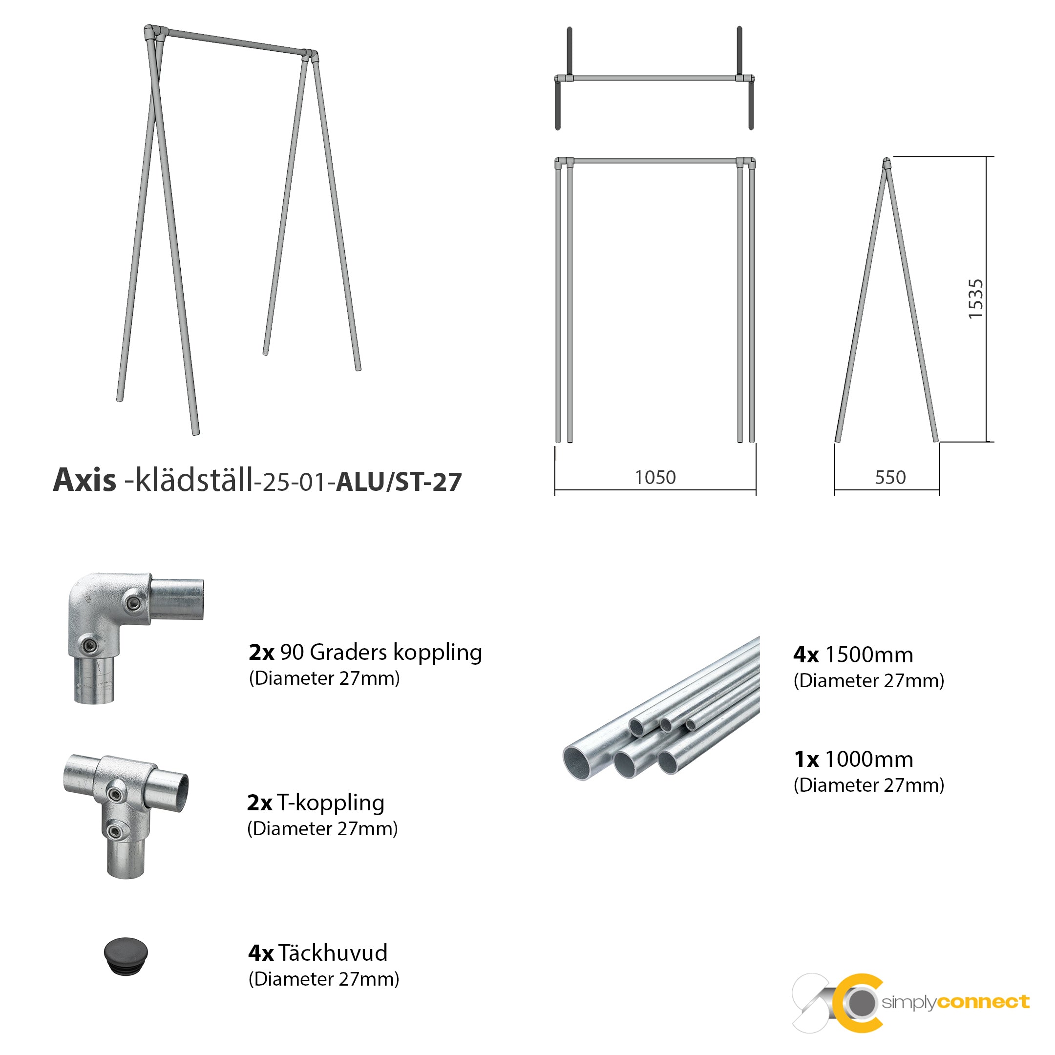 Axis - Stilrent Klädställ Med Tidlös Design - Vita rör/Vit koppling