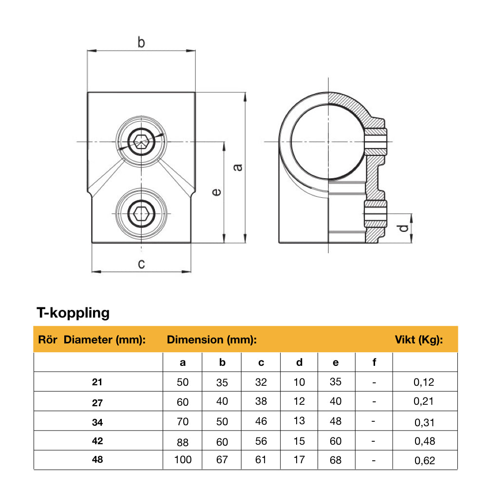 T-koppling Svart - 42 mm
